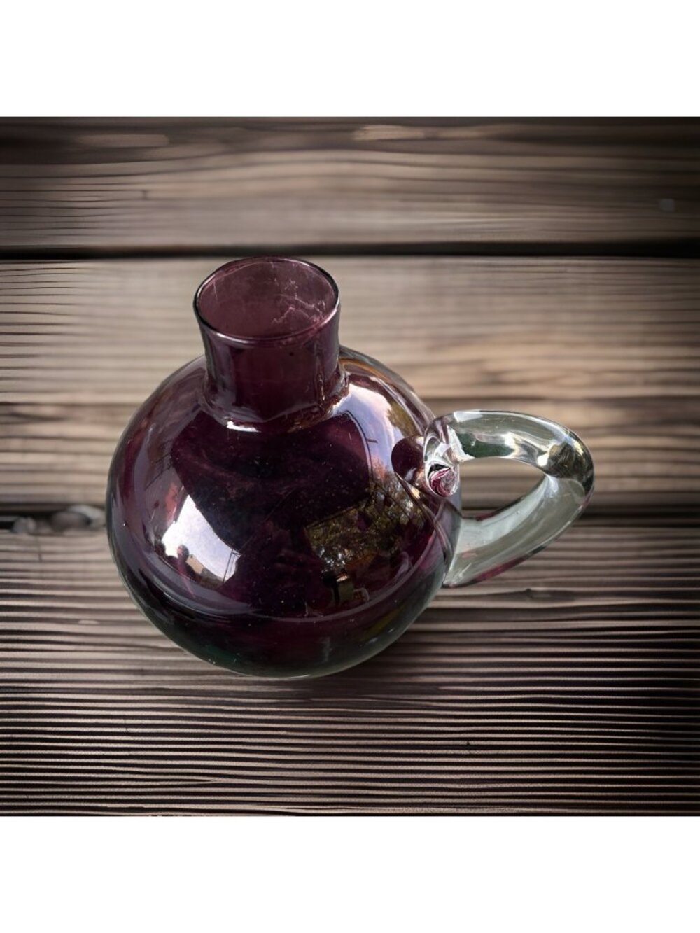 Amethyst Purple Vintage Art Glass Small Pitcher, Creamer w/Clear Handle